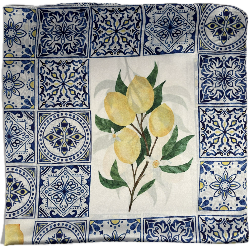 Satynowa apaszka szalik wiosenno-letni - wzór cytryn