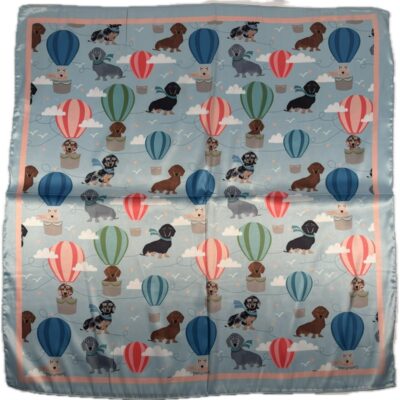 Szalik apaszka satynowa - niebieska w psy jamniki i balony