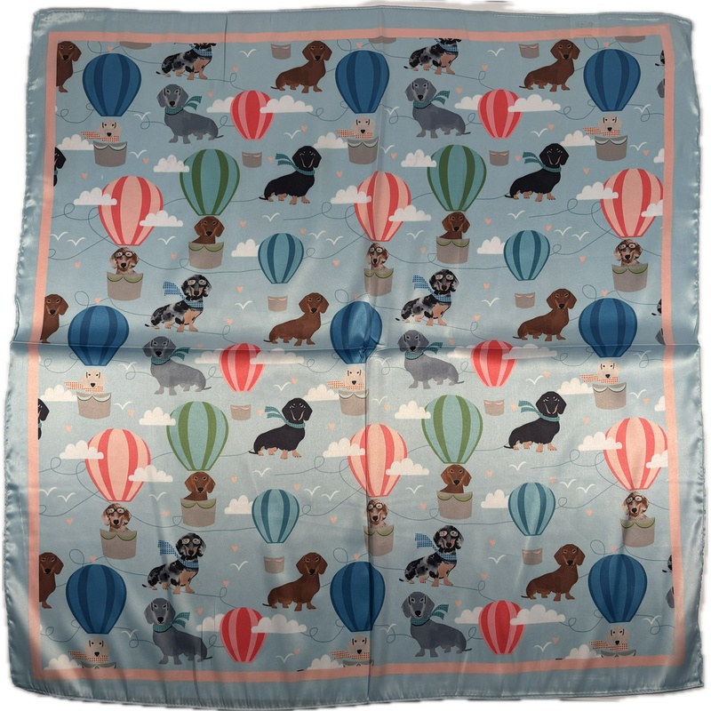 Szalik apaszka satynowa - niebieska w psy jamniki i balony