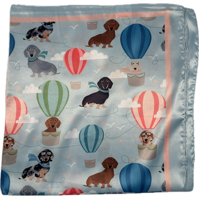 Szalik apaszka satynowa - niebieska w psy jamniki i balony