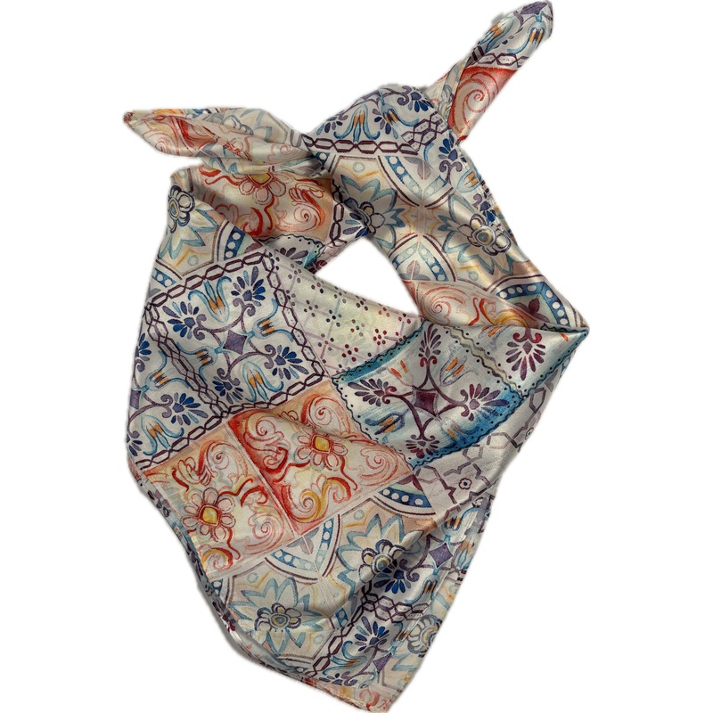 Szalik mozaika kafelki kolorowe patchwork cienki