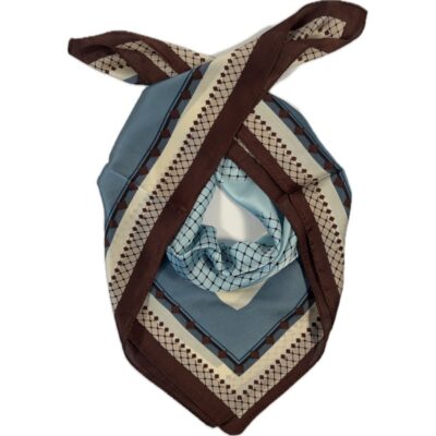 Apaszka geometryczna brązowa miętowa cienka elegancka