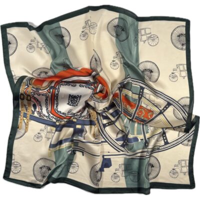 Apaszka karoce konie beżowa w paski zielone