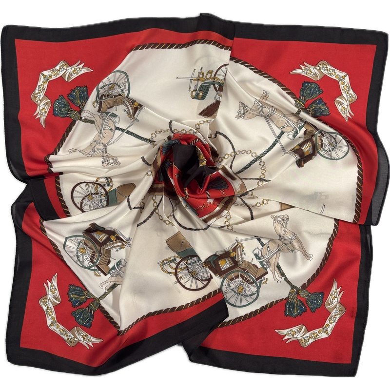 Apaszka karoce konie czerwona elegancka cienka