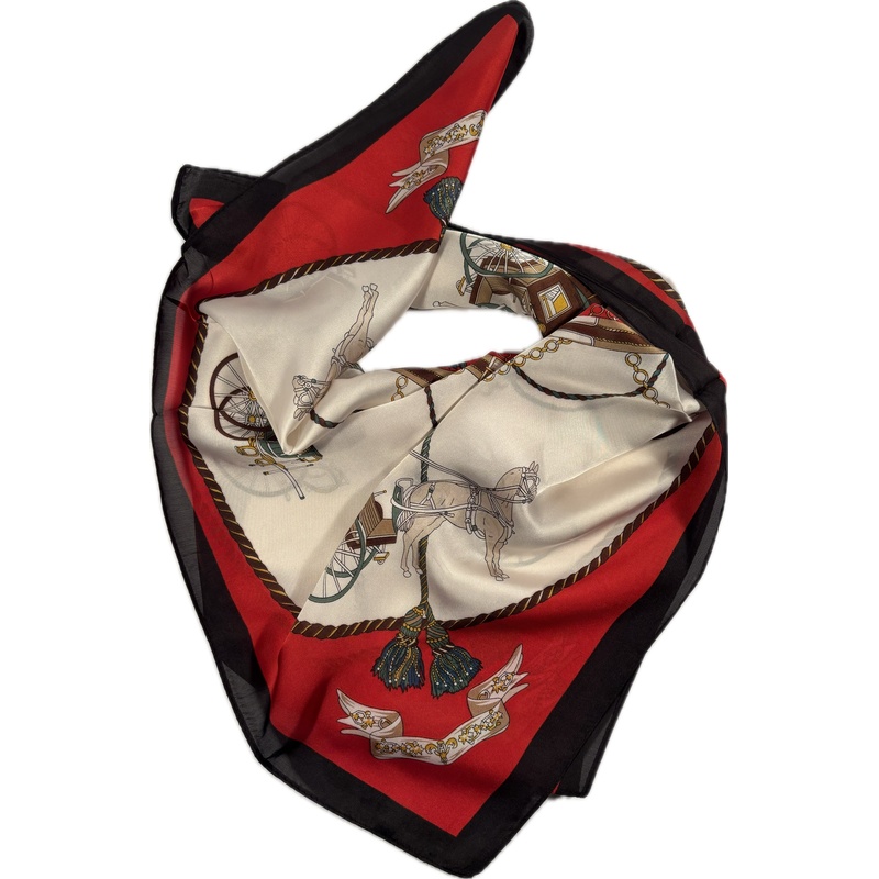 Apaszka karoce konie czerwona elegancka cienka