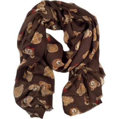 Szalik Cienki Brązowy Misie Kratka – Pluszowy