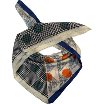 Szalik geometryczny kratka zielony pomarańczowy cienki