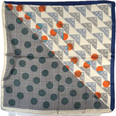 Szalik geometryczny kratka zielony pomarańczowy cienki