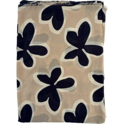 Szalik Cienki Beżowy Kwiatki – Czarne Białe Kontury