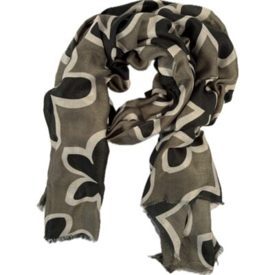 Szalik Cienki Brązowy Kwiatki – Czarne Białe Kontury