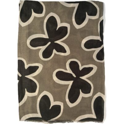 Szalik Cienki Brązowy Kwiatki – Czarne Białe Kontury