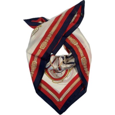 Apaszka vintage karoce konie kremowa kolorowa cienka