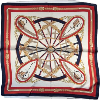 Apaszka vintage karoce konie kremowa kolorowa cienka