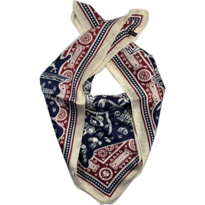 Apaszka kremowo-granatowa z mapą Polski i symbolami miast w stylu vintage