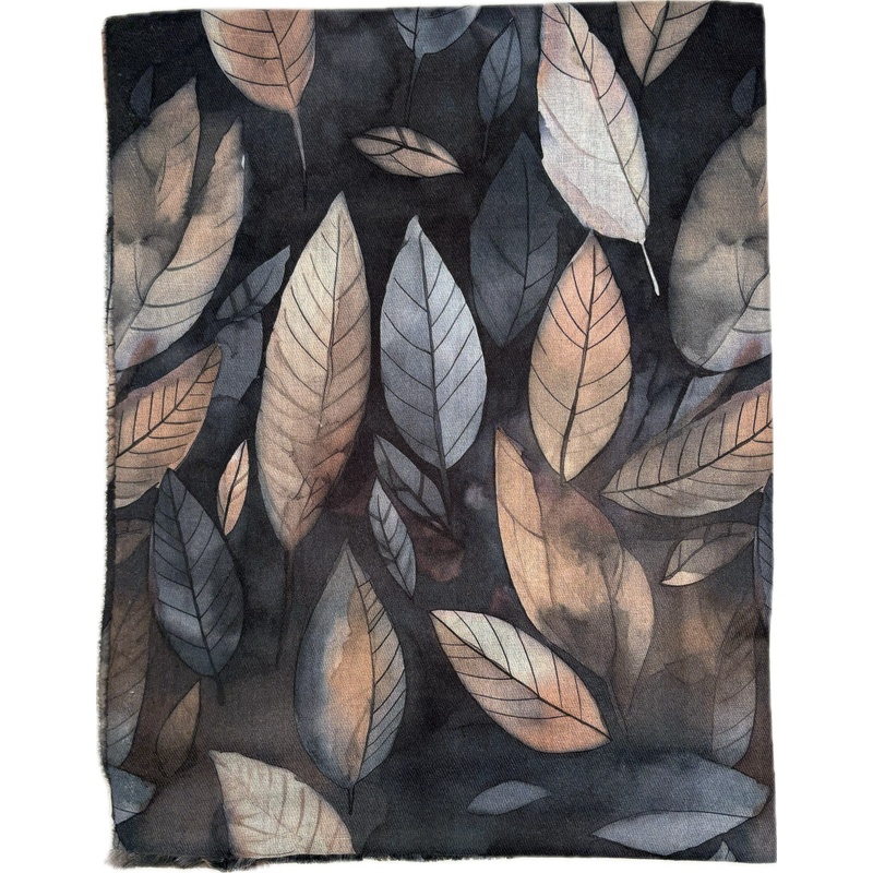 Szal w szare liście grafitowy beżowy akwarela uniwersalny