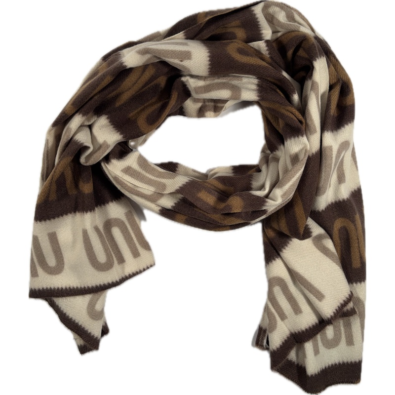 Szalik NUN brązowo-beżowy z logo paski poziome uniwersalny