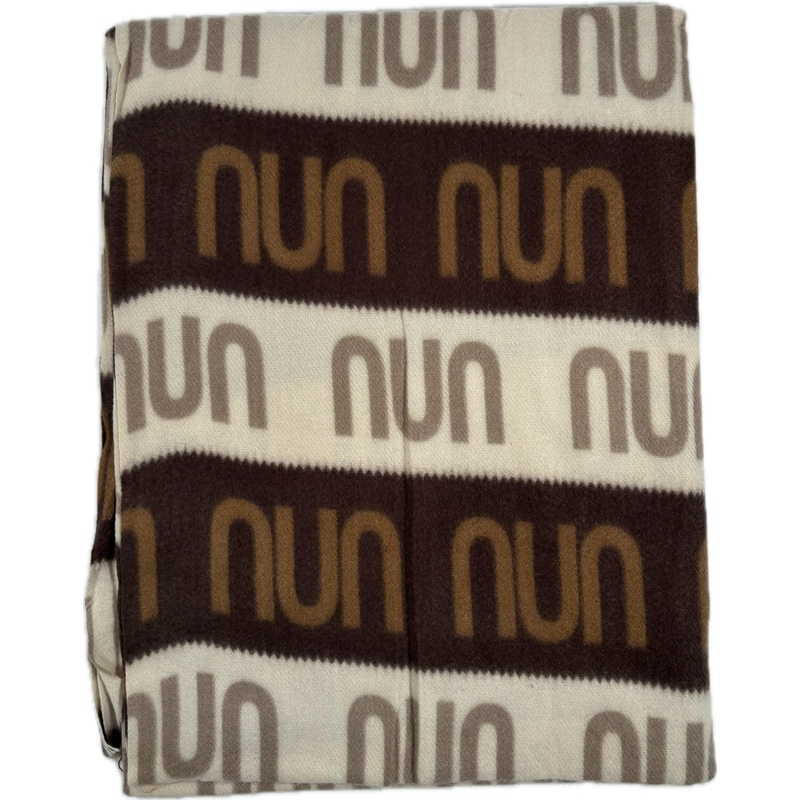 Szalik NUN brązowo-beżowy z logo paski poziome uniwersalny