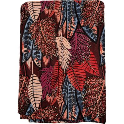 Szalik w kolorowe liście burgundowa niebieska ze złotymi zdobieniami