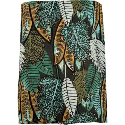 Szalik w kolorowe liście zielona żółta ze złotymi zdobieniami