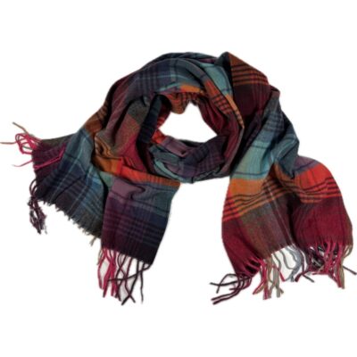Szal kaszmirowy kolorowy w kratę tartan niebieski z frędzlami Szal kaszmirowy kolorowy w kratę tartan niebieski z frędzlami