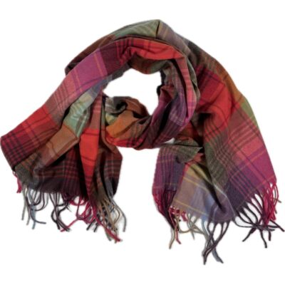 Szal kaszmirowy kolorowy w kratę tartan z frędzlami ciepły Szal kaszmirowy kolorowy w kratę tartan z frędzlami ciepły