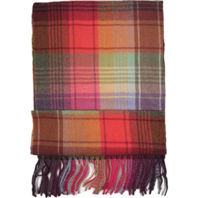 Szal kaszmirowy kolorowy w kratę tartan z frędzlami ciepły