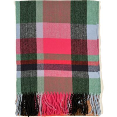 Szal Wiskoza Wielobarwny w Kratę Madras. Kolorowy Różowy i Niebieski