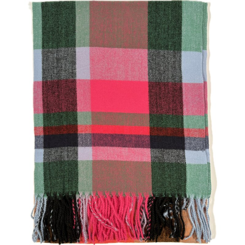 Szal Wiskoza Wielobarwny w Kratę Madras. Kolorowy Różowy i Niebieski