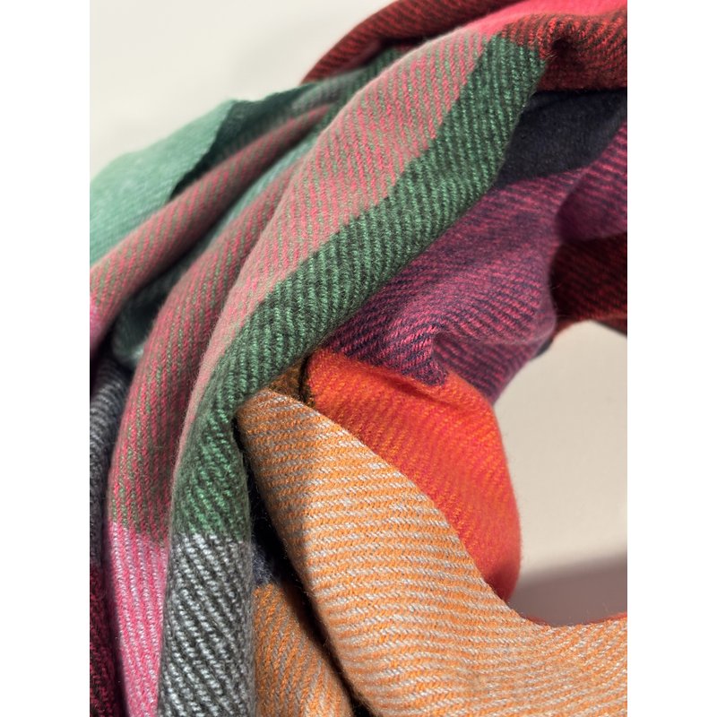 Szal Wiskoza Wielobarwny w Kratę Madras. Kolorowy Różowy i Niebieski