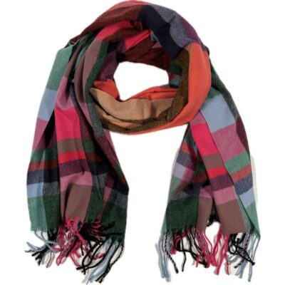 Szal Wiskoza Wielobarwny w Kratę Madras. Kolorowy Różowy i Niebieski