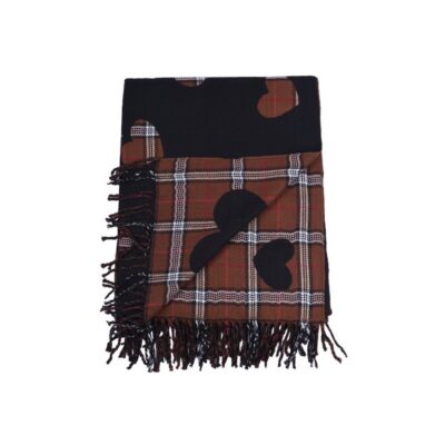 Czarny Szalik w Kratę i Serca – Wełna 30%