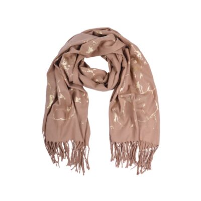 Beżowy Szalik Złoty Wzór – Wełna 30% Glamour