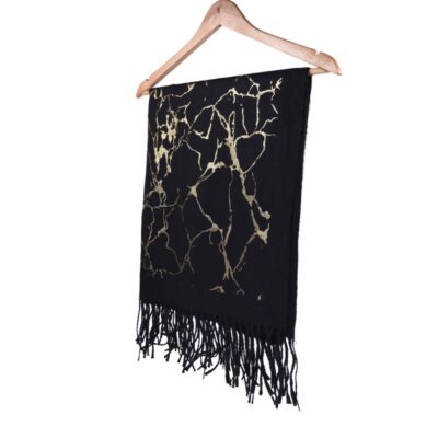 Czarny Szalik Złote Wzory – Wełna i Wiskoza Glamour
