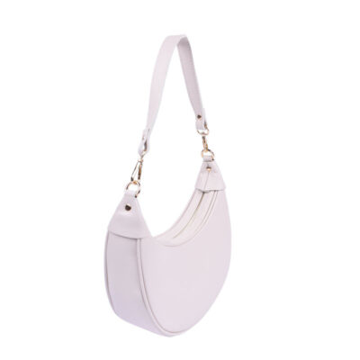 Laura Biaggi Torebka Latte Beż Półksiężyc Skóra Naturalna – Rogal na Ramię