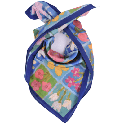 Apaszka damska niebiesko-zielona w kwiatowy patchwork