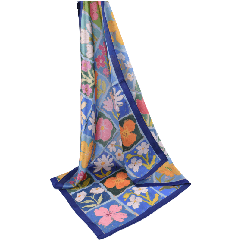 Apaszka damska niebiesko-zielona w kwiatowy patchwork