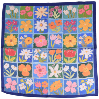 Apaszka damska niebiesko-zielona w kwiatowy patchwork
