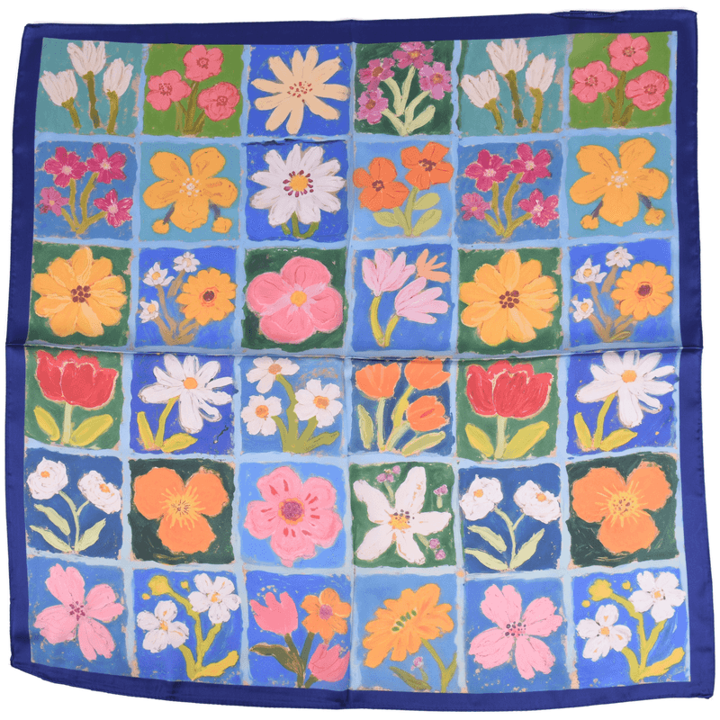 Apaszka damska niebiesko-zielona w kwiatowy patchwork