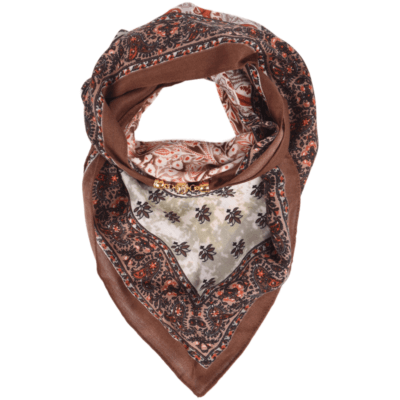 Apaszka damska z magnesem brązowa w ornamenty